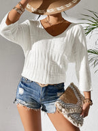 V-neck Three-quarter Sleeve Knit Top (4)