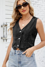 Button Down V-neck Denim Vest