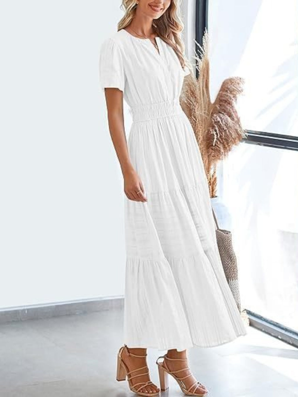 Notched Short Sleeve Tiered Dress (13)