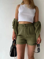 Button Up Shirt Shorts Set (2)