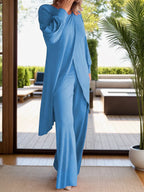 Full Size Slit Round Neck Long Sleeve Top Pants Set (14)