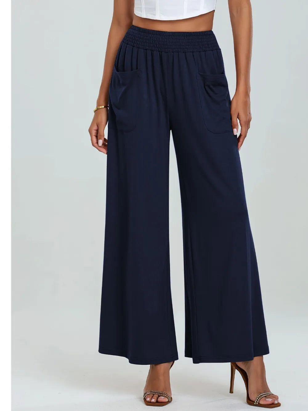 Pocketed Elastic Waist Wide Leg Pants (15)