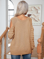 Decorative Button Cold-shoulder Sweater (15)