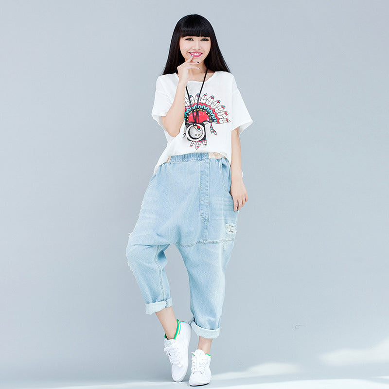Baggy Pants Big Crotch Loose Hole Irregularly Slimming photo 6