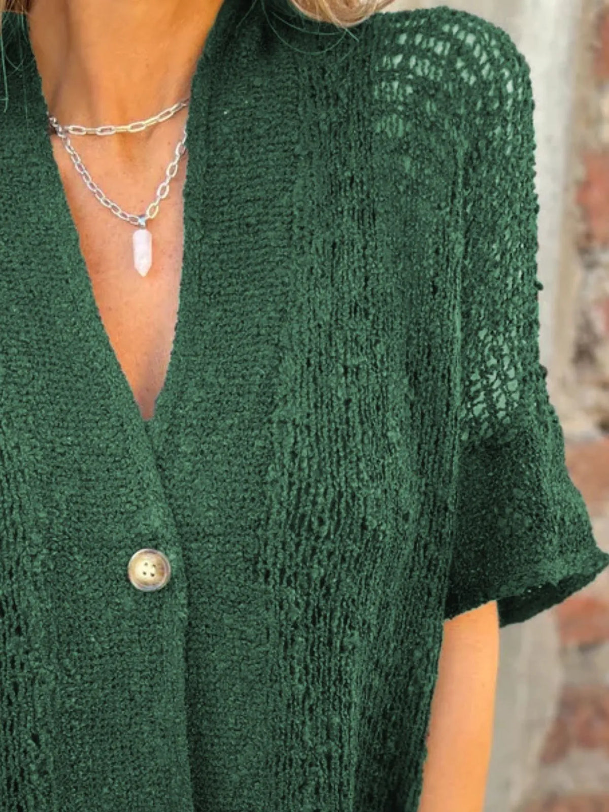 Full Size One Button Half Sleeve Cardigan Plus (16)