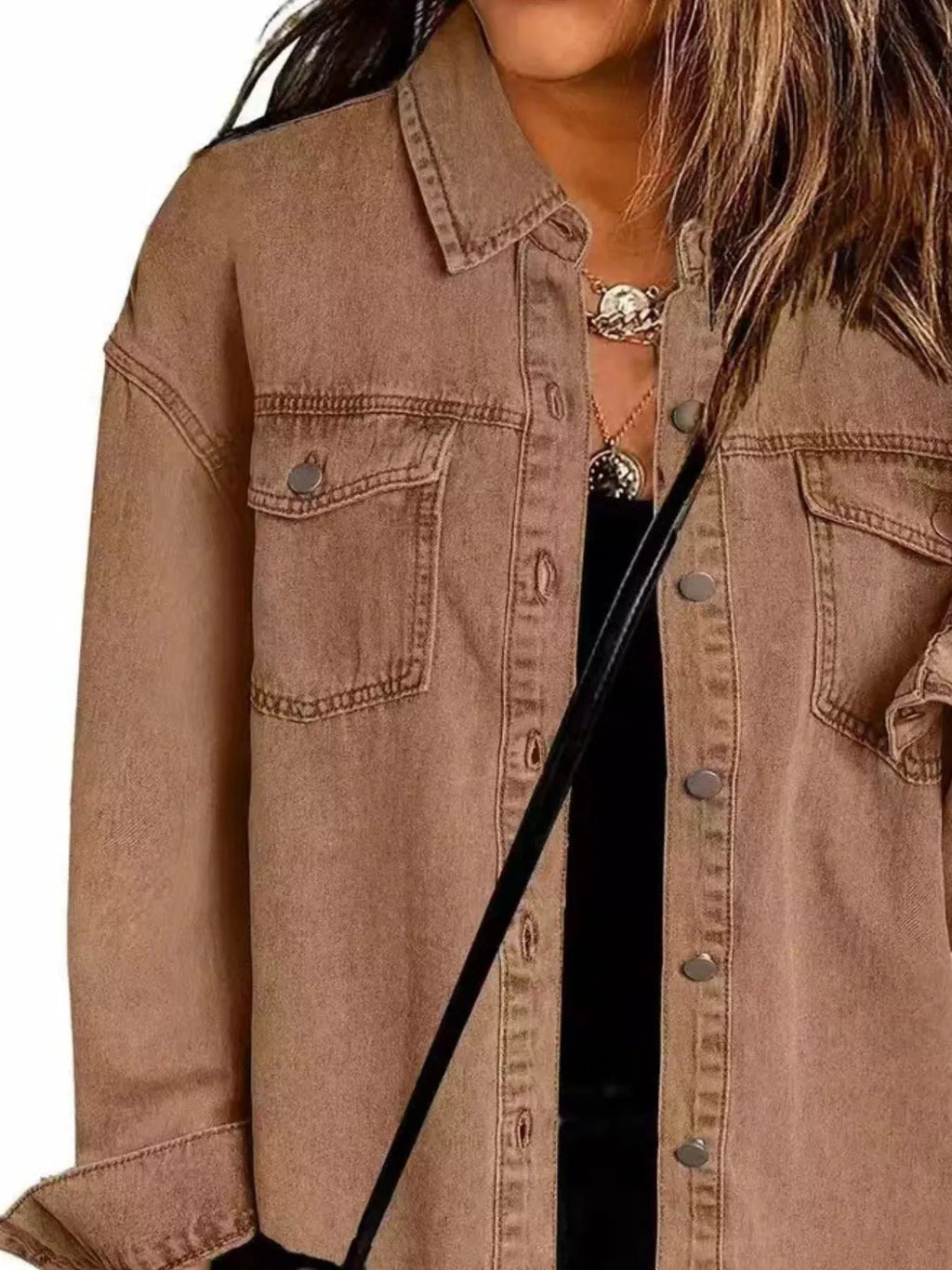 Frayed Hem Button Up Denim Jacket (4)
