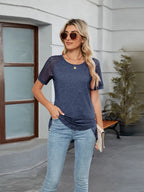 Round Neck Lace Short Sleeve T-shirt (23)