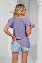 Eyelet Layered Flutter Sleeve V-neck Knit Top (2)