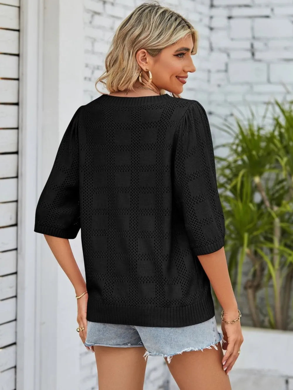 Openwork Round Neck Knit Top (16)