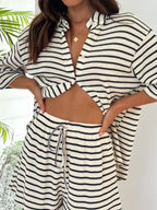 Striped Half Sleeve Top Shorts Set (2)