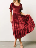 Velvet Smocked Tiered Midi Dress (14)