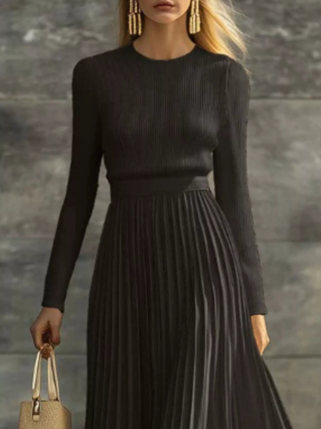 Ribbed Knit Pleated Midi Dress (5)