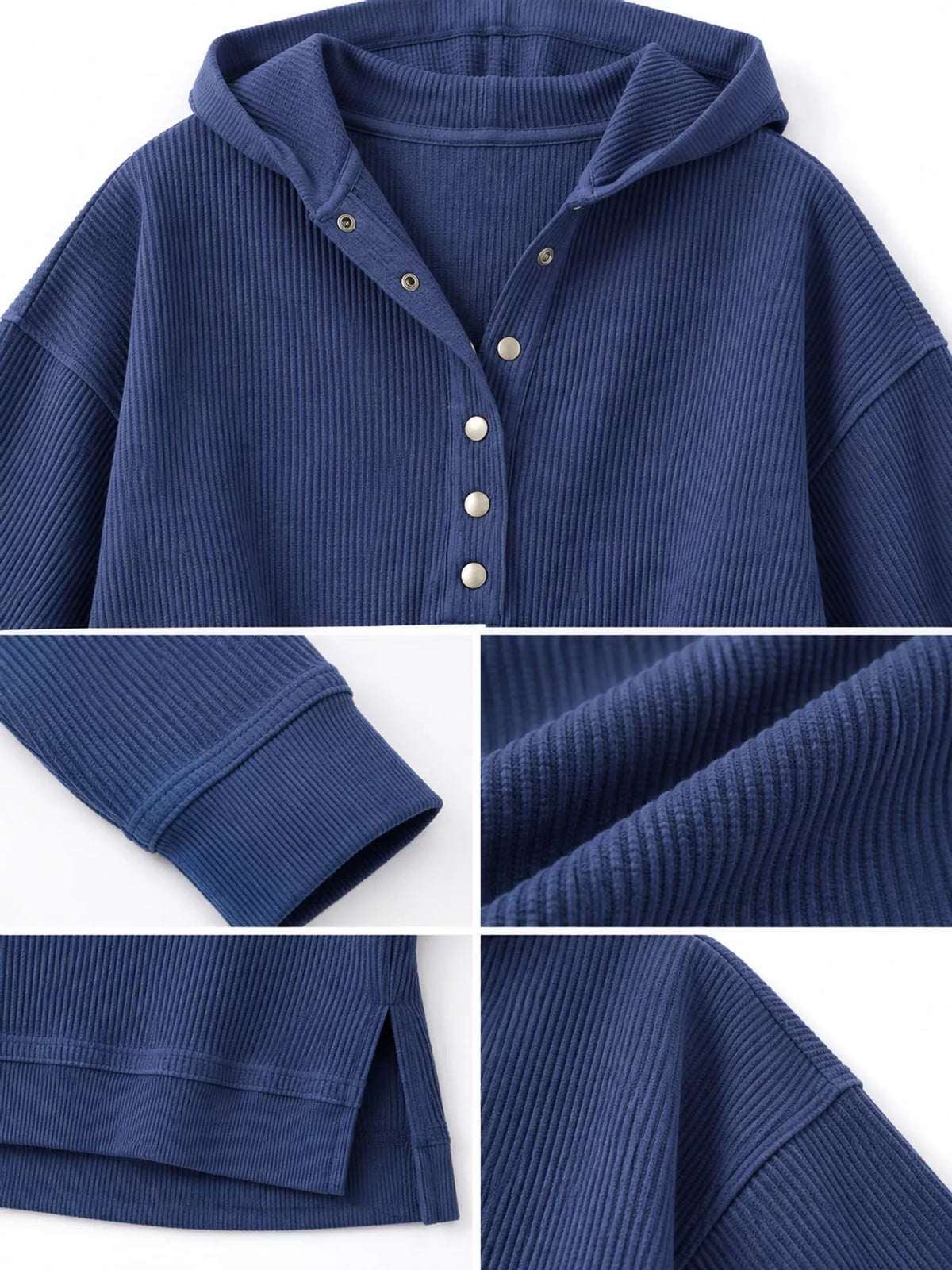 Full Size Snap Button Placket Dropped Shoulder Hoodie Plus (18)