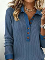 Full Size Half Button Ribbed Long Sleeve Knit Top Plus (2)