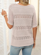 Openwork Round Neck Half Sleeve Knit Top (17)