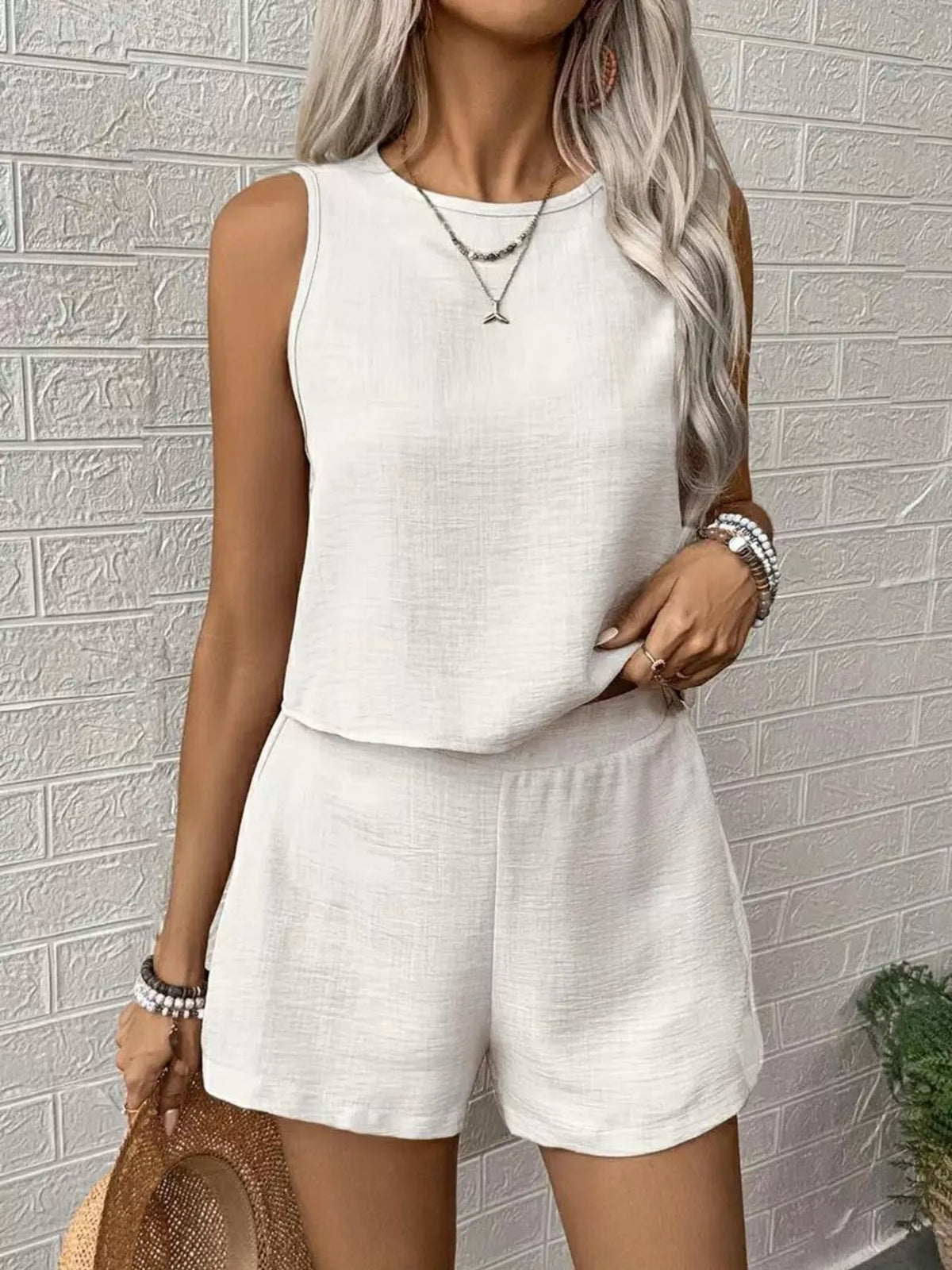 Round Neck Tank Top Shorts Set
