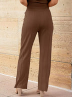 Casual Solid Color Cap Sleeve Top Pants Knit Set (31)