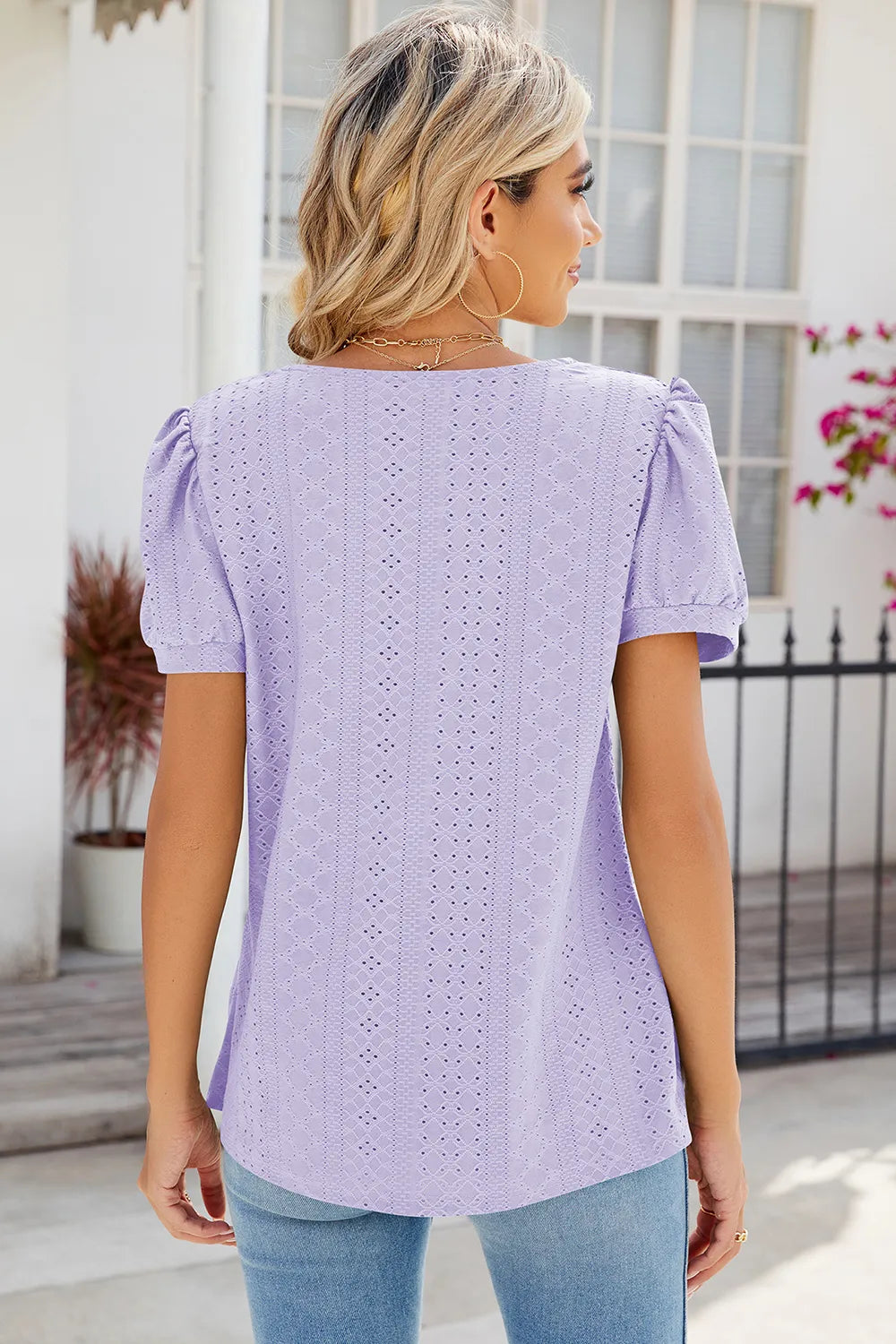 Eyelet Puff Sleeve T-shirt (2)