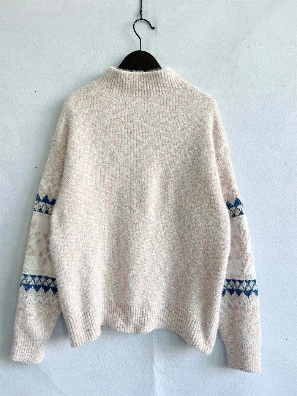 Geometric Mock Neck Dropped Shoulder Sweater (8)