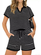 Striped Short Sleeve Polo Shorts Set (8)