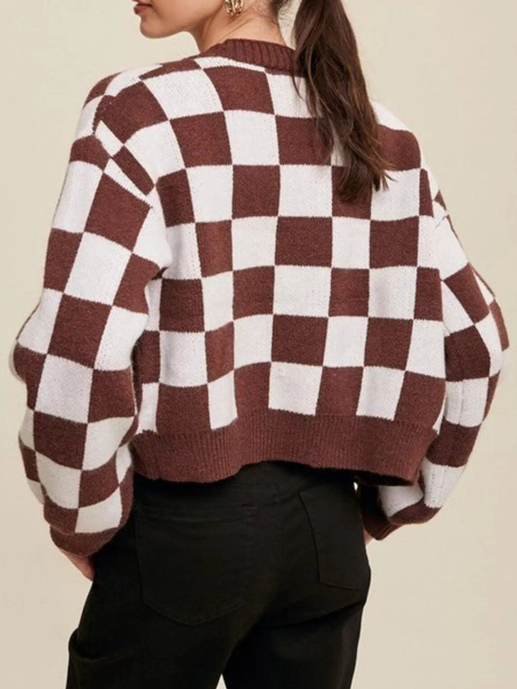 Checkerboard Pattern Button-down Cardigan (10)