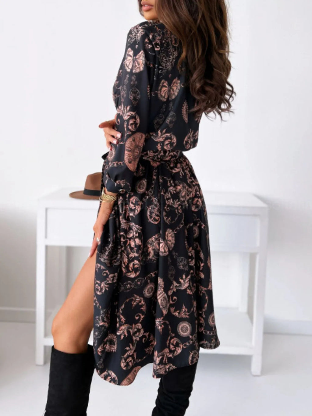 Printed Tie Waist Midi Dress (4)