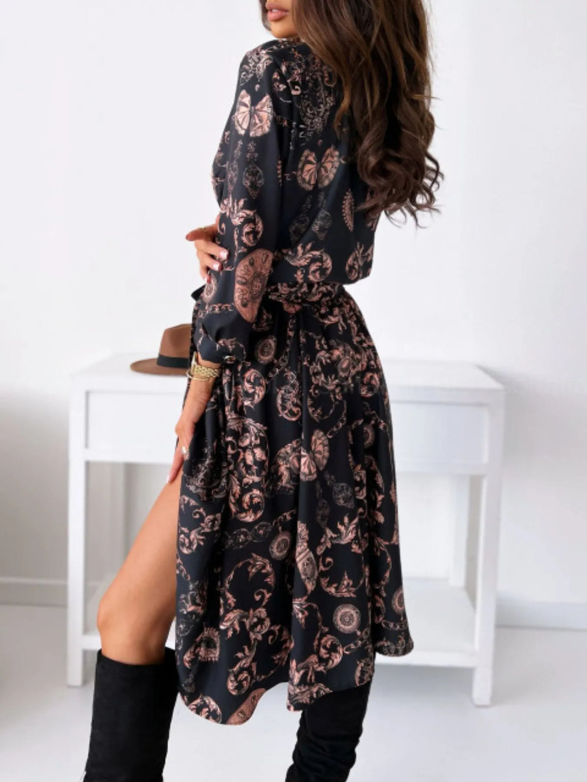 Printed Tie Waist Midi Dress (4)