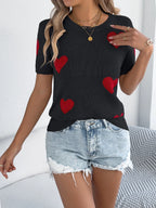 Heart Round Neck Short Sleeve Knit Top (9)