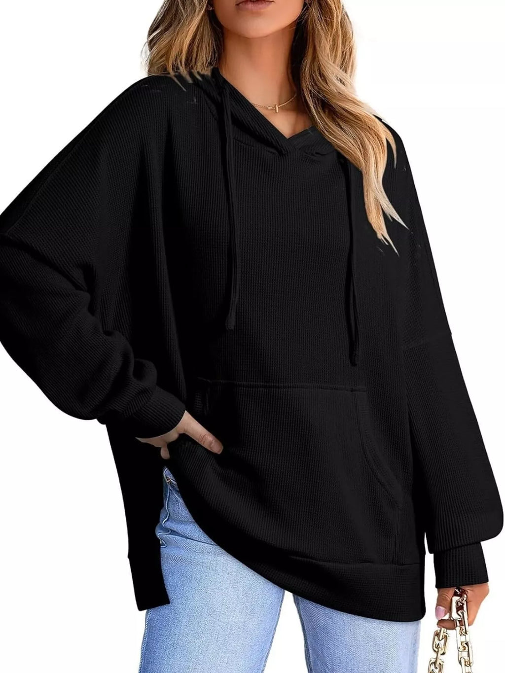 Oversized Drawstring Side Slit Hoodie (21)