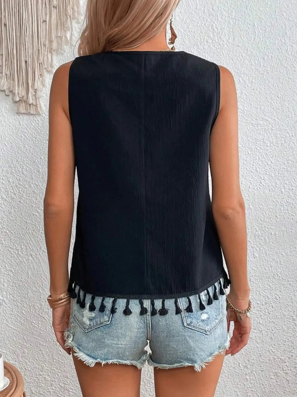 Tassel Printed V-neck Tank (2)