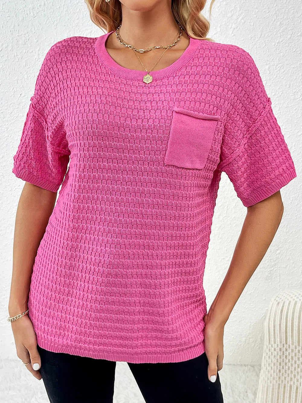 Round Neck Half Sleeve Knit Top (14)