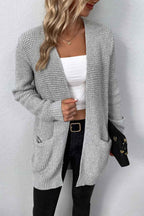 Rib-knit Open Front Pocketed Cardigan (4)