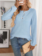 Striped Button Detail Long Sleeve Top (13)