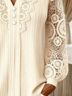 Lace Long Sleeve Notched Blouse (6)