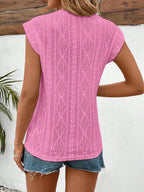 Eyelet Round Neck Cap Sleeve Top (20)