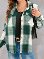 Full Size Pocketed Plaid Collared Neck Shacket (12)