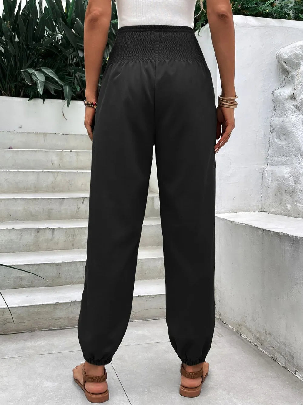 Smocked High Rise Joggers Pockets (4)