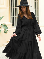 Tie Neck Long Sleeve Midi Tiered Dress (3)