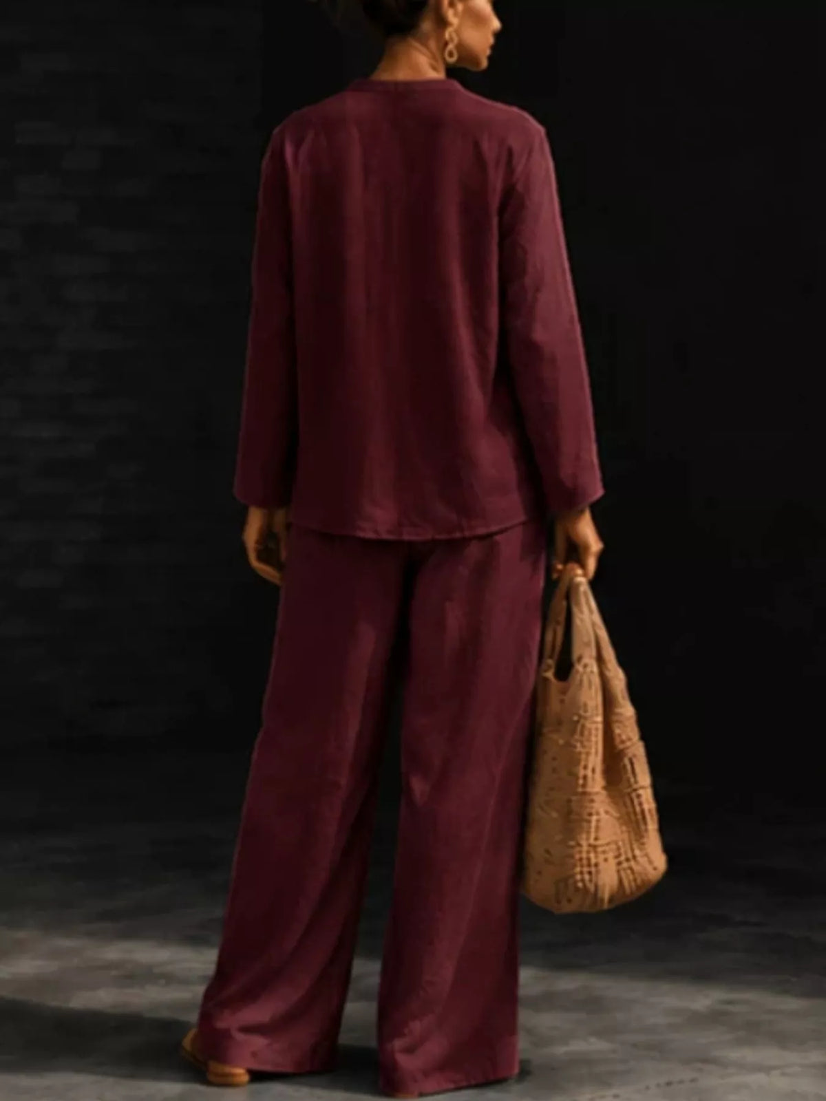 Notched Long Sleeve Top Pants Set (20)