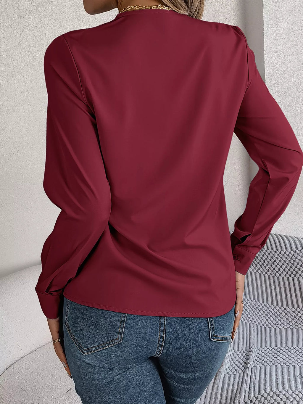Layered V-neck Long Sleeve Blouse (25)
