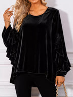 Velvet Round Neck Ruffle Sleeve Top (4)