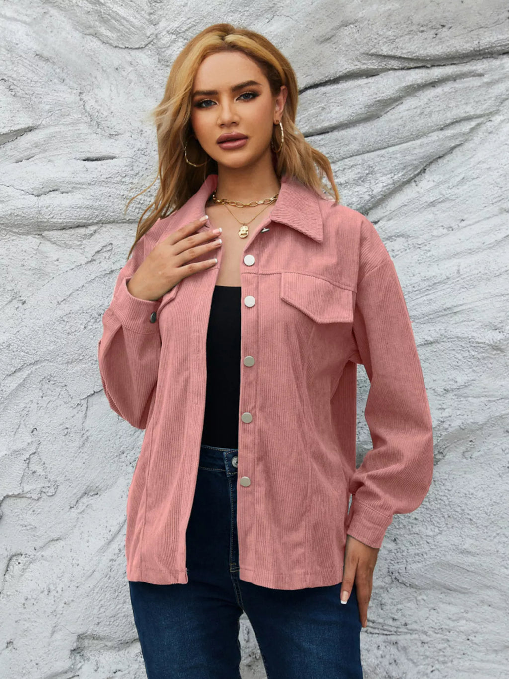 Casual Corduroy Button-down Jacket (20)