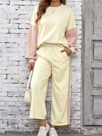 Block Round Neck Top Pants Set (3)