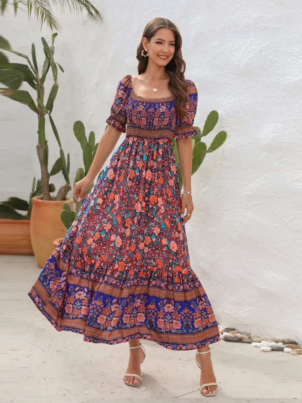 Floral Flounce Sleeve Midi Dress (3)