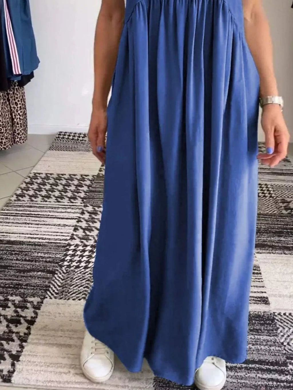 Full Size Ruched Wide Strap Overall Maxi Dress Plus (5)