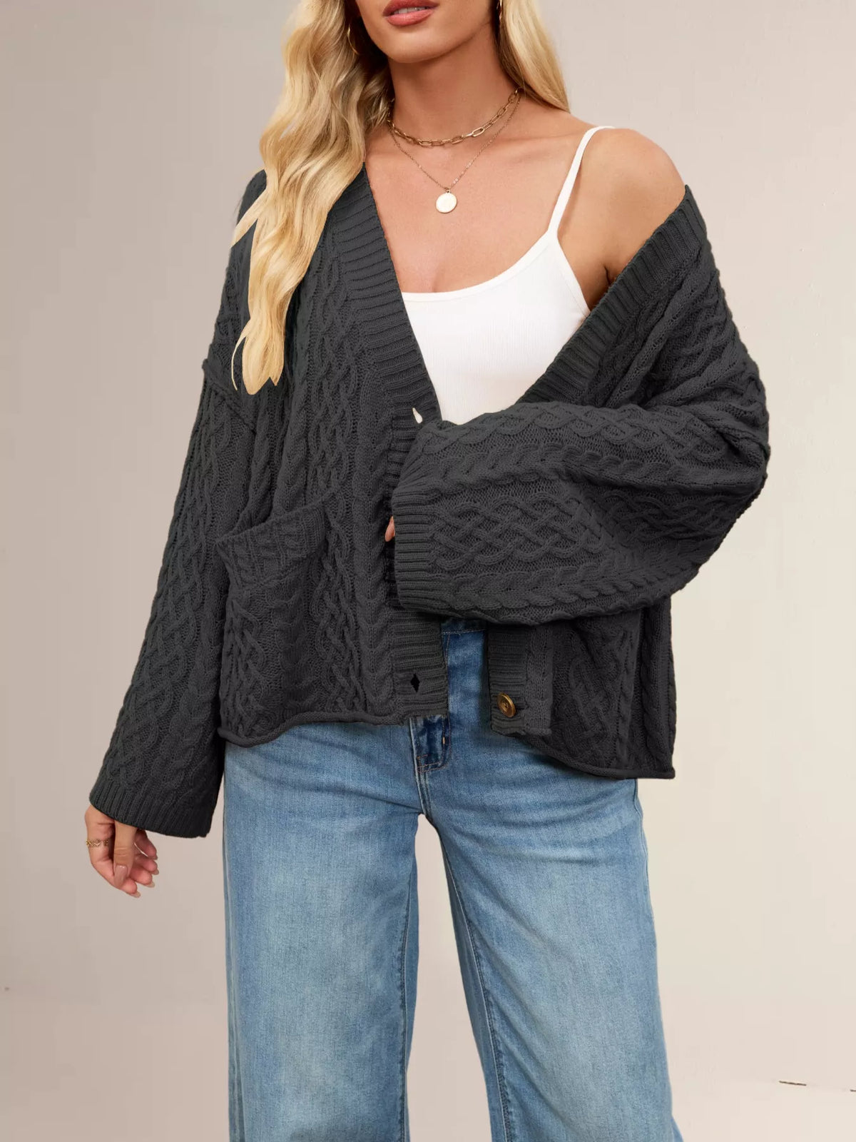 Cable Knit Button-down Cardigan (3)