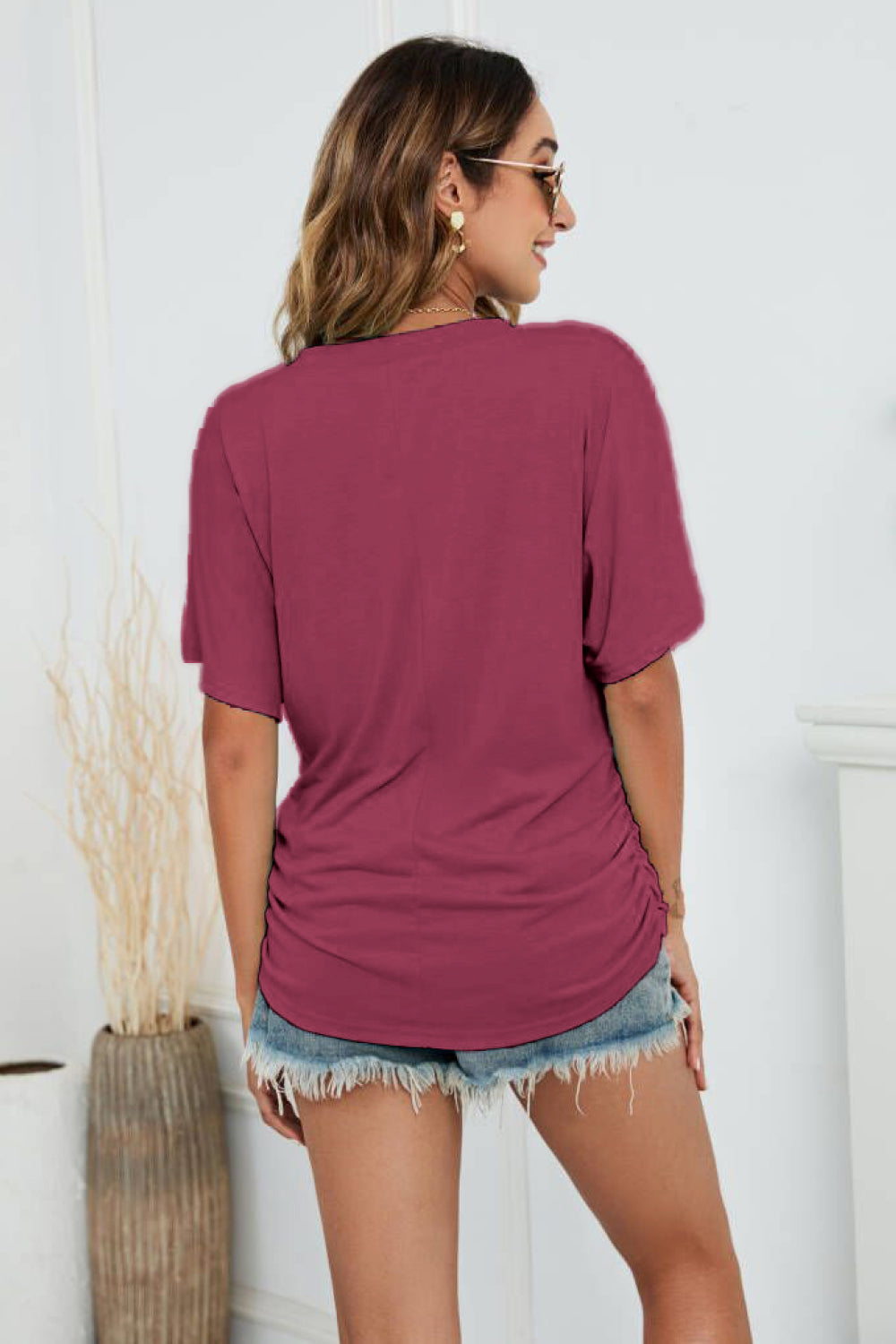 V-neck Side Ruched Tee (15)