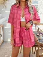 Printed Button Down Shirt Shorts Set (16)