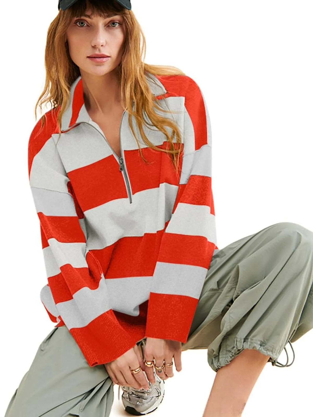 Striped Half-zip Oversized Sweatshirt (7)