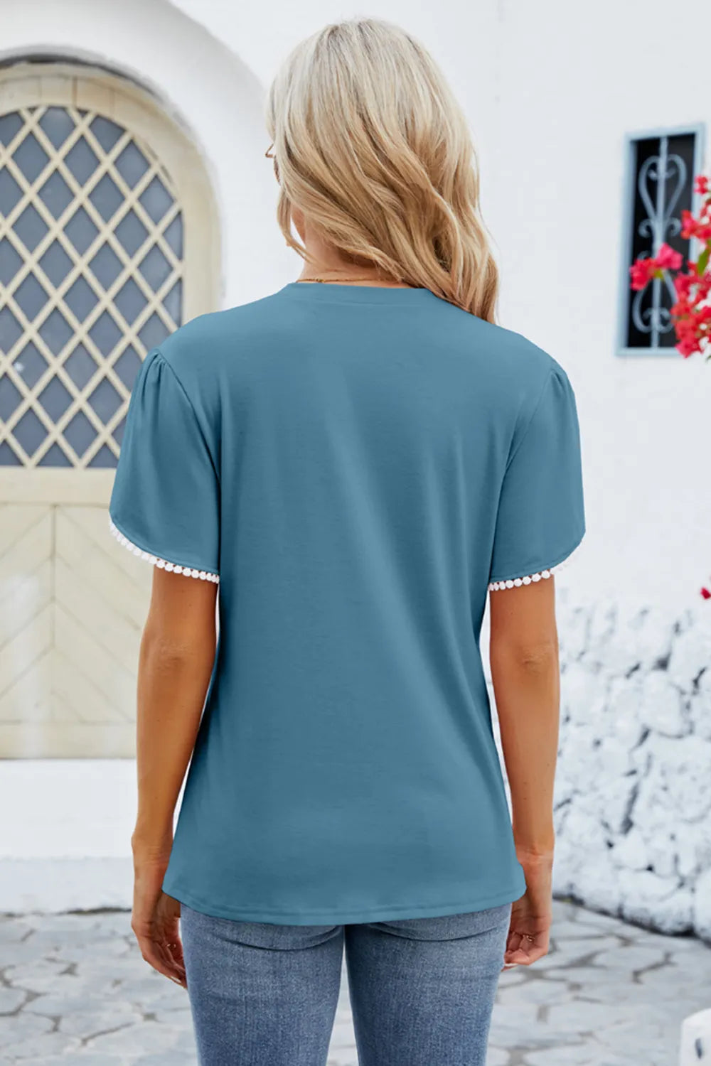 Round Neck Petal Sleeve T-shirt (13)